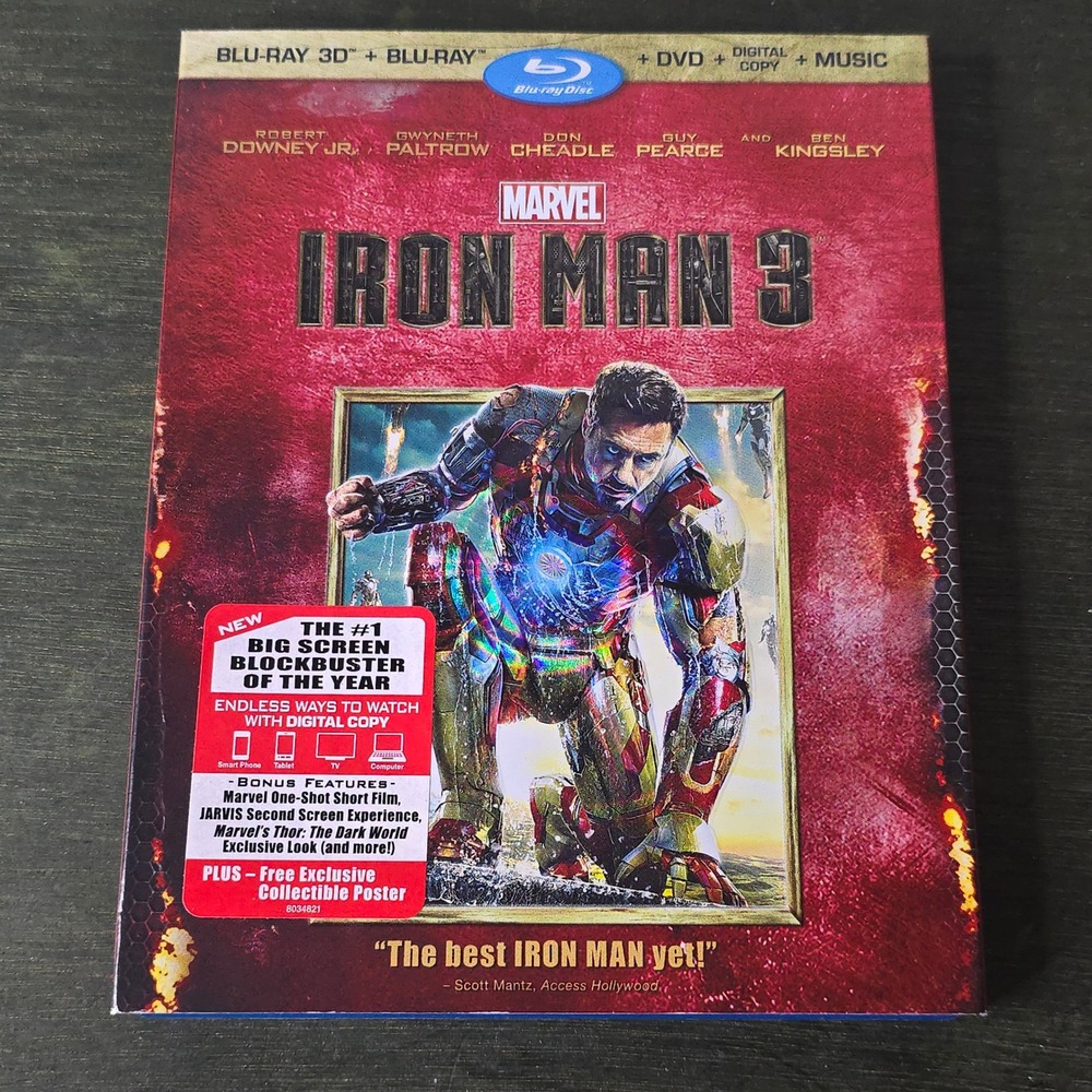 Iron Man 3 Marvel Blu-ray 3D Blu-ray DVD Slipcover 2013 Robert Downey Jr MCU